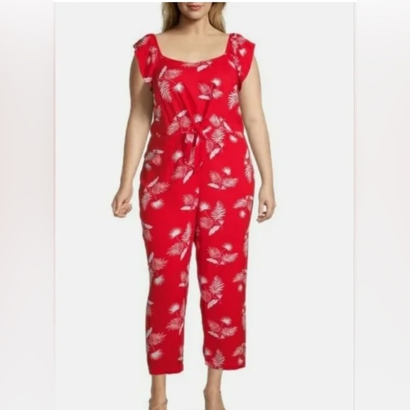Red Tropical Sleeveless Loose Jumper Romper One Piece St Johns Bay Size 2X New - Picture 1 of 10